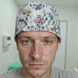 Unbranded Men's Printed Scrub Cap - White with Multicolor Cartoon Print